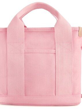 Women's Pink Canvas Tote Bag With Multi Pockets Mini Shoulder Bags With Zipper